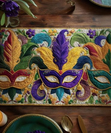 Carnival Of Feathers Quilted Table Runner