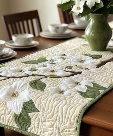 Carolina White Petals Quilted Table Runner