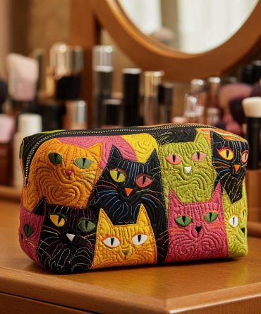 Cat Garden Quilted Makeup Bag