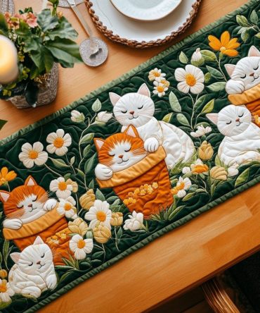 Cat Garden Quilted Table Runner