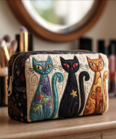 Cat Glow Quilted Makeup Bag