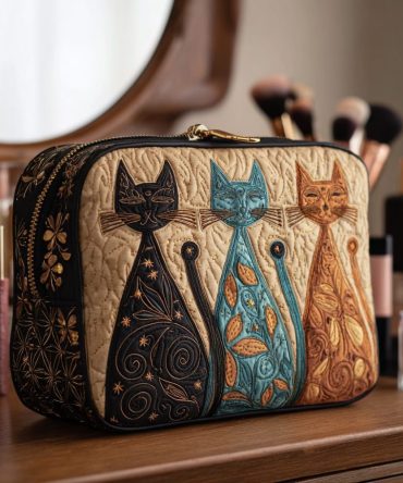 Cat Harmony Quilted Makeup Bag