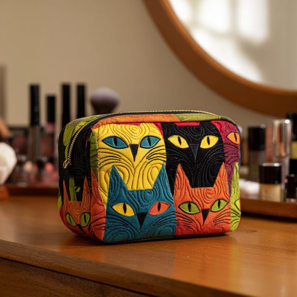 Cat Magic Quilted Makeup Bag