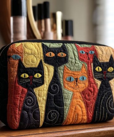 Cat Spirit Quilted Makeup Bag