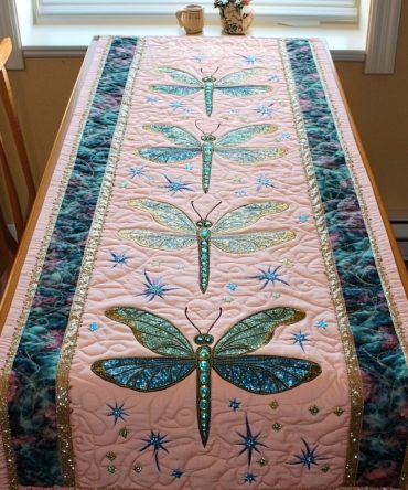 Celestial Dragonfly Quilted Table Runner