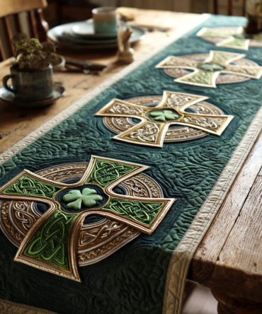 Celtic Clover Cross Quilted Table Runner