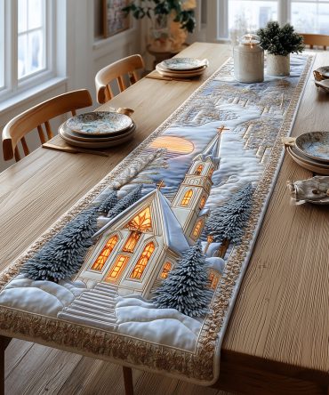 Chapel At Winter Dawn Quilted Table Runner