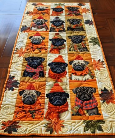 Charming Pugs Quilted Table Runner