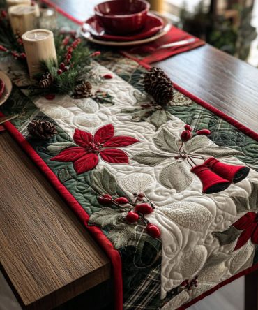 Cheerful Winter Quilted Table Runner