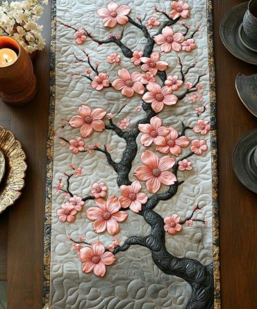 Cherry Blossom Sunrise Quilted Table Runner