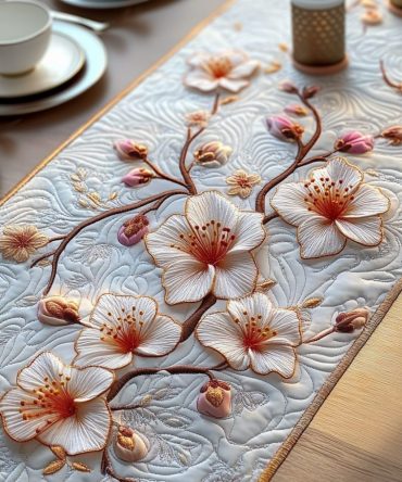 Cherry Blossom Whisper Quilted Table Runner