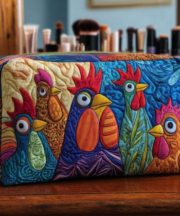 Chicken Bloom Quilted Makeup Bag