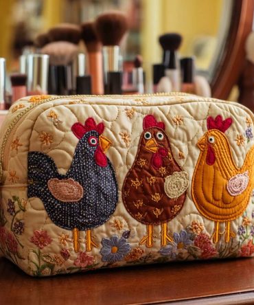 Chicken Charm Quilted Makeup Bag