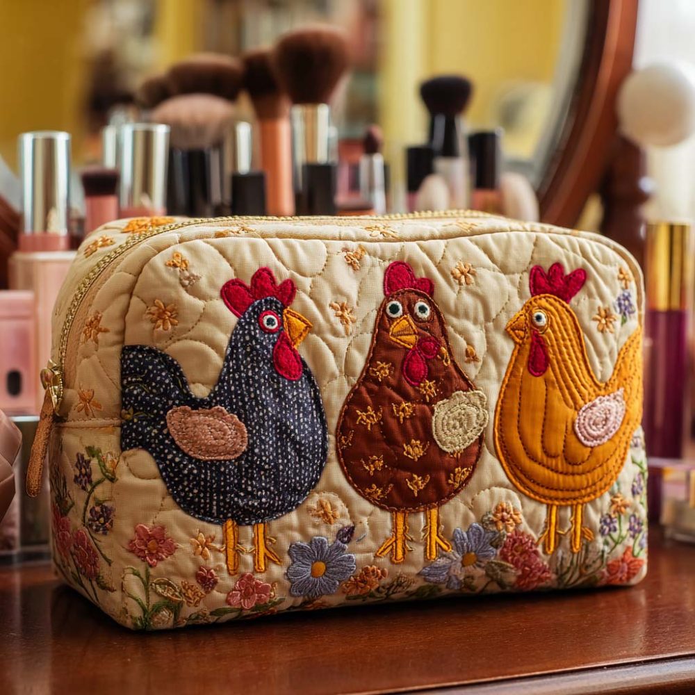 Chicken Charm Quilted Makeup Bag