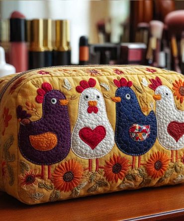 Chicken Feather Quilted Makeup Bag