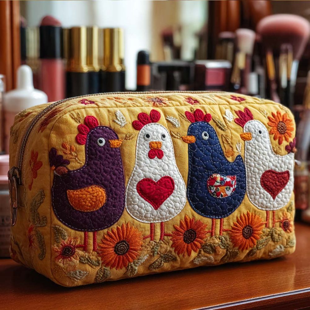 Chicken Feather Quilted Makeup Bag