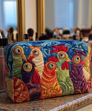 Chicken Garden Quilted Makeup Bag
