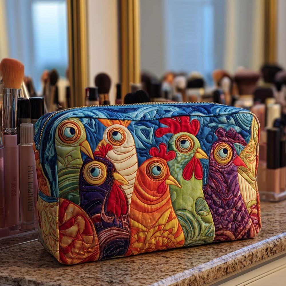 Chicken Garden Quilted Makeup Bag