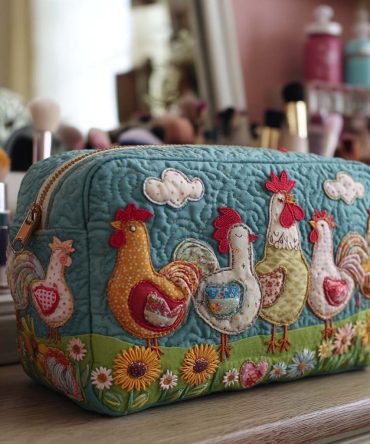 Chicken Garden Quilted Makeup Bag