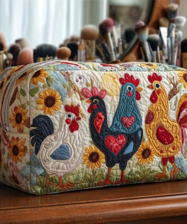 Chicken Grove Quilted Makeup Bag
