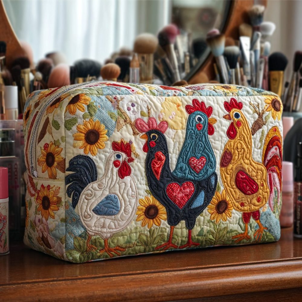 Chicken Grove Quilted Makeup Bag