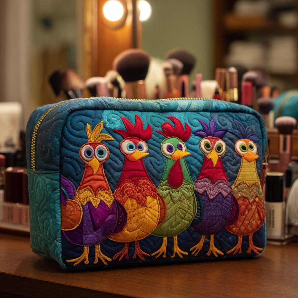 Chicken Love Quilted Makeup Bag