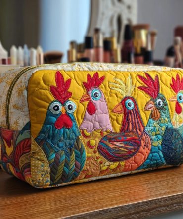 Chicken Meadow Quilted Makeup Bag