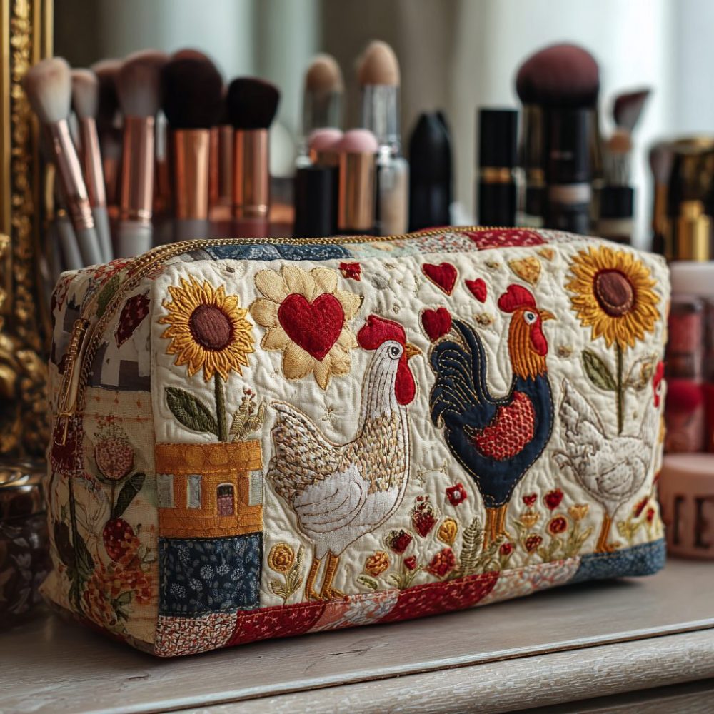Chicken Valley Quilted Makeup Bag