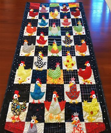 Chirpy Chicken Delight Quilted Table Runner
