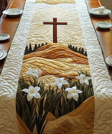 Christian Cross Bloom Quilted Table Runner
