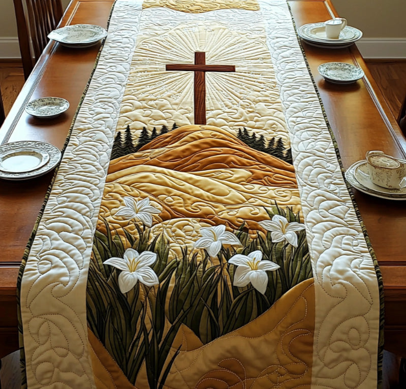 Christian Cross Bloom Quilted Table Runner