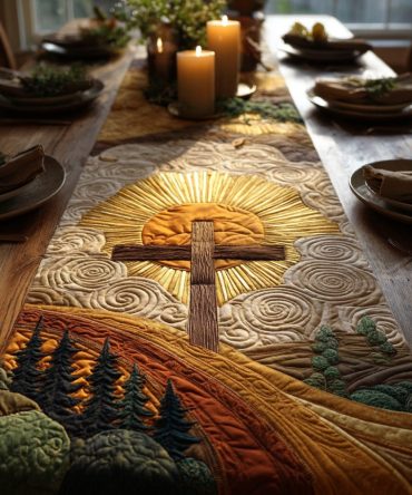 Christian Cross Light Quilted Table Runner