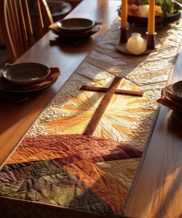 Christian Cross Meadow Quilted Table Runner