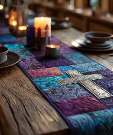 Christian Cross Shield Quilted Table Runner