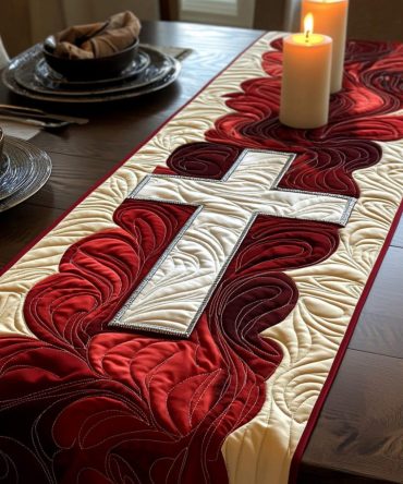 Christian Cross Strength Quilted Table Runner