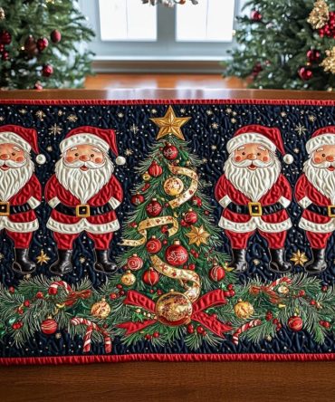 Christmas Cheer With Santa Quilted Table Runner