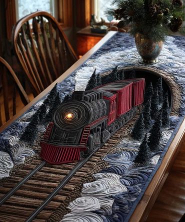 Christmas Express Line Quilted Table Runner