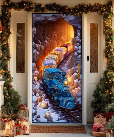 Christmas Railway Night Quilted Door Cover