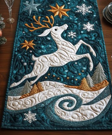 Christmas Reindeer Charm Quilted Table Runner