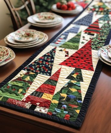 Christmas Snowfall Memories Quilted Table Runner