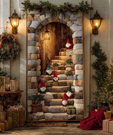 Christmas Stairlight Gnome Quilted Door Cover