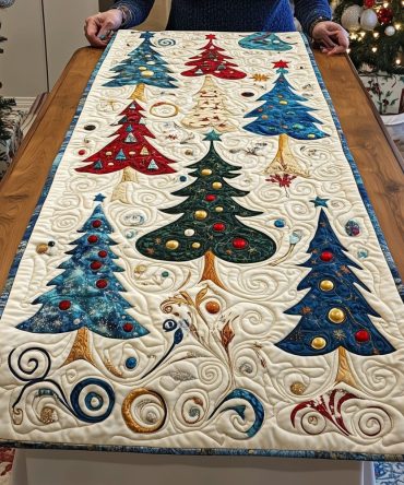 Christmas Starry Night Quilted Table Runner