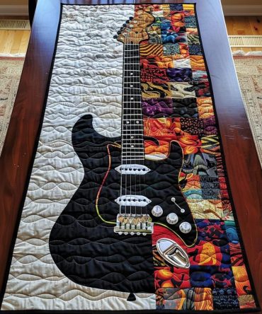 Vivid Melody Guitar Quilted Table Runner