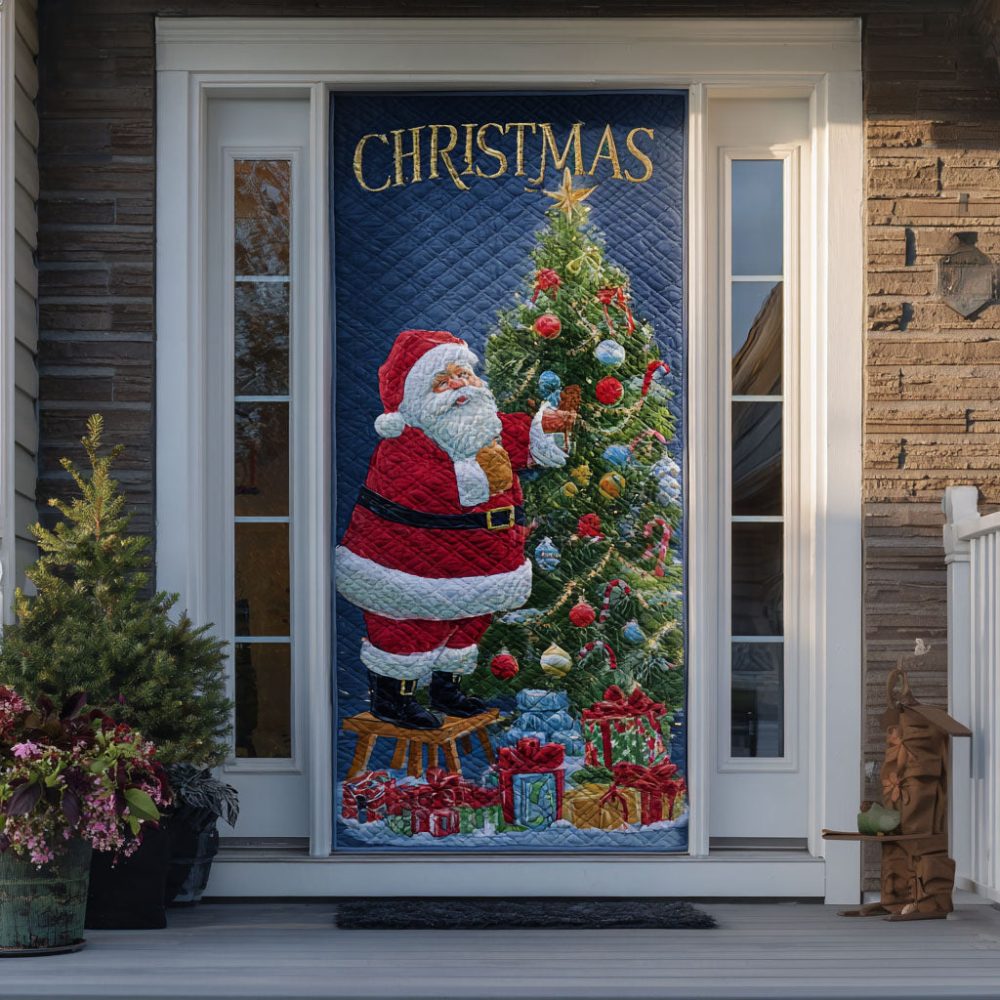 Classic Christmas Claus Quilted Door Cover
