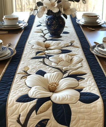 Classic Magnolia Quilted Table Runner