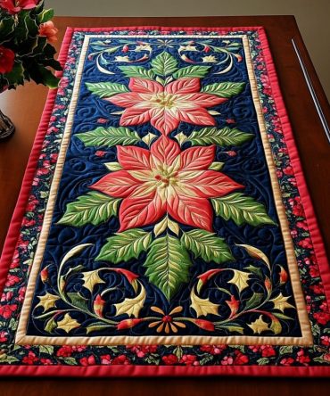Classic Poinsettia Elegance Quilted Table Runner