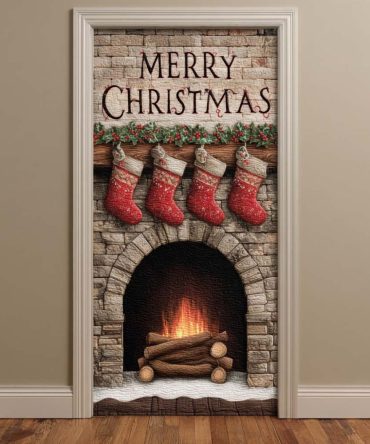 Classic White Brick Fireplace Quilted Door Cover