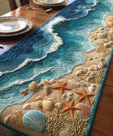 Coastal Shells Quilted Table Runner