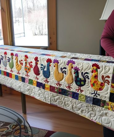 Colorful Chickens Quilted Table Runner