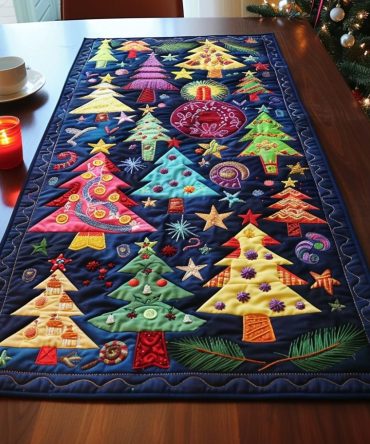 Colorful Christmas Quilted Table Runner